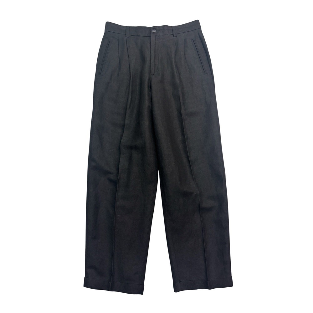 vtg Claiborne 32x29 Black Linen Dress Pants Trousers High Waisted Relaxed Cuffed